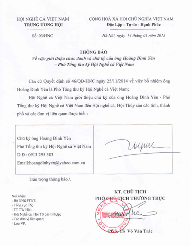Hội Nghề cá Việt Nam: Bổ nhiệm Phó Tổng thư ký mới